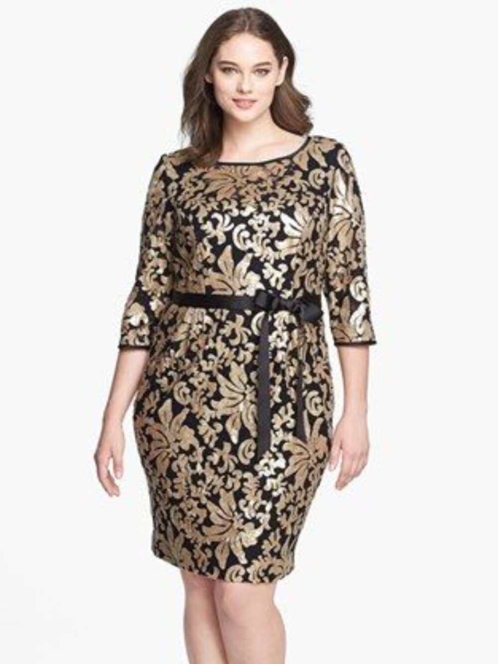 Alex Evenings Black Formal Dress with Gold Paillettes Sequin Design- Size 8